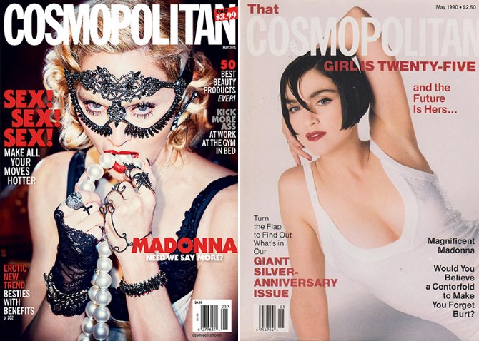 Madonna za Cosmopolitan, svibanj 2015. (lijevo) i svibanj 1990. (desno)