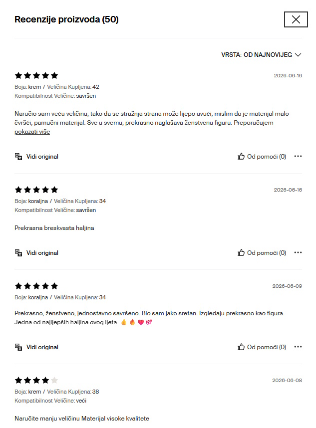 Screenshot recenzija haljine na stranici mohito.com