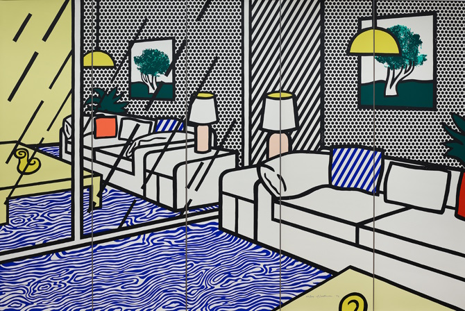 Roy Lichtenstein, Zidna tapeta i interijer s plavim podom, 1992. © Albertina Wien