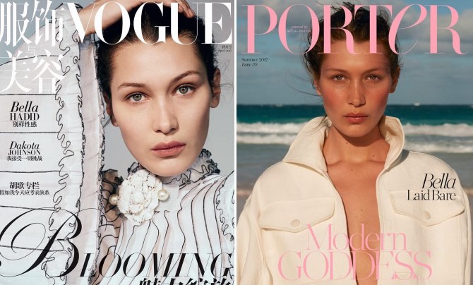 Bella Hadid za kineski Vogue (lijevo) i Porter (desno)