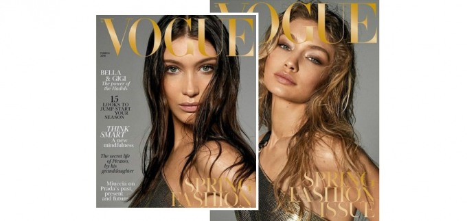 Bella i Gigi Hadid u zlatnim haljinama za ožujski Vogue