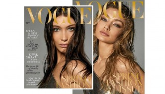 Bella i Gigi Hadid u zlatnim haljinama za ožujski Vogue